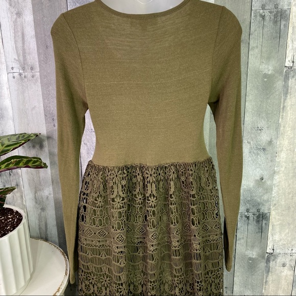 ENTRO Army Green Crochet Lace Dress Size Small - Picture 7 of 9